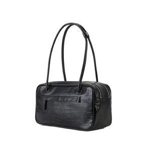 Elegant Black Crocodile-Embossed Shoulder Bag